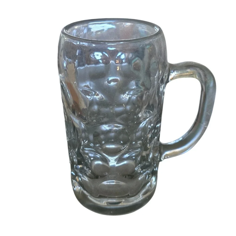 Vintage Tall 1L Hackerbrau Munchen Beer Mug Dimpled Glass Stein 1417 Munich Logo